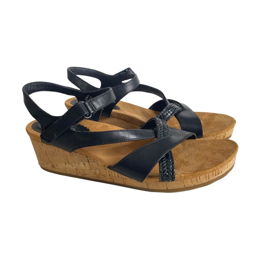 Baretraps Nichole Sandals Black Strappy Cork Wedge Platform Shoes Size 11M Boho